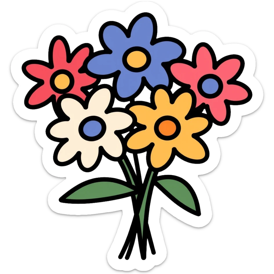 bouquet of flowers with various colorful flowers tied together sticker
