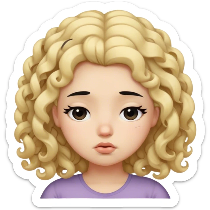 black hair blond girl with long curly hair make her little chubby sleepy symblos on her hed sticker