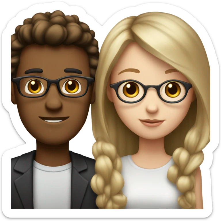 Lighter Brown guy with glasses , and a white girl with black hair and bangs no glasses in a relationship  sticker