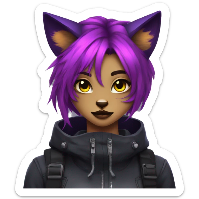 Edgy Shy Anthro cool pretty colorful dark cat-fursona techwear sticker
