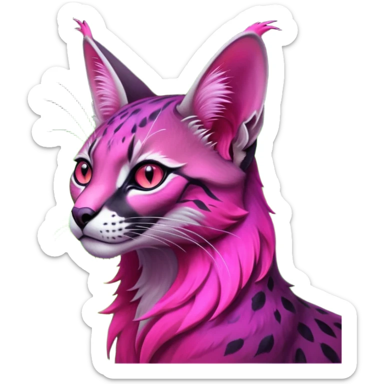 Colorful dark neon-lime-green with neon-magenta, pastel-rose-pink iridescent nebulae gloomy edgy spooky evil tropical ruby exotic cute cool beautiful shiny beautiful fantasy-caracal-civet-genet-sergal-vernid-serval-Gryphon-Cacomistle-Trico-oncilla-animal-Fakémon-hybrid-fursona (full body) sticker
