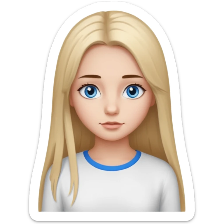 ragazza con capelli lunghi piastrati truccata con molto mascara, occhi azzurri e maglietta a maniche lunghe bianca  sticker