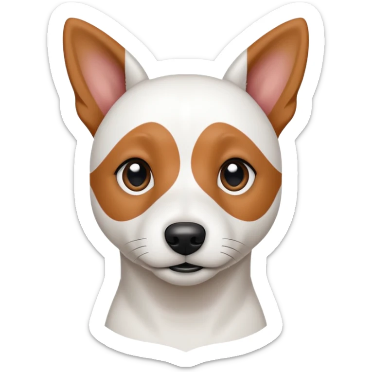a fully white jack russell the size of a kelpie with floppy ears and a half white face sticker