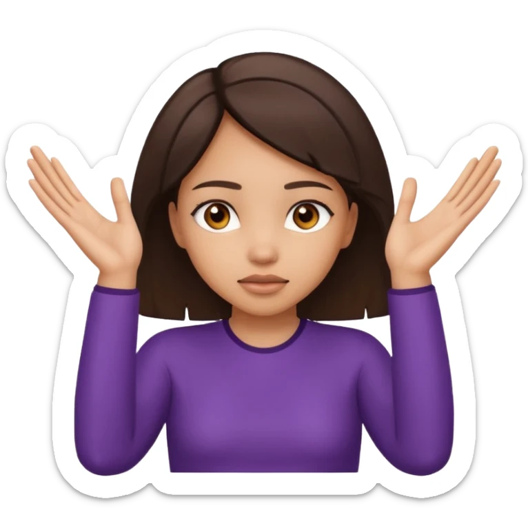Nervous emoji + hands up emoji. Remove flow effects at the very top the of the hands palm forward so the head can be between the hands. Lightskin girl emoji sticker