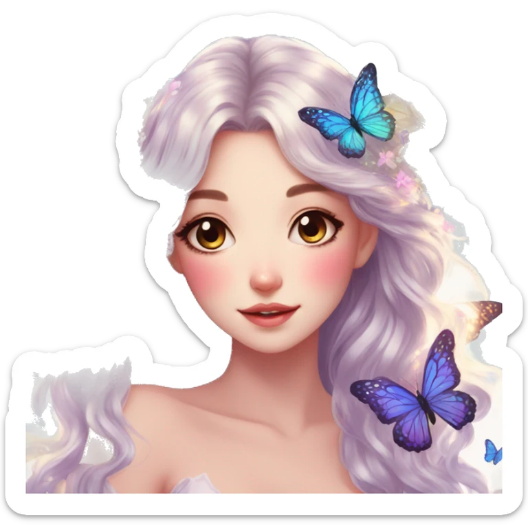 gorgeous shiny anime lady with butterflies and beautiful hair fairycore cottagecore sticker