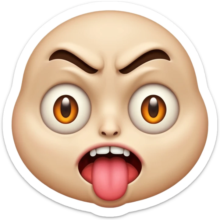 A face emoji with its tounge out but the eyes are evil and kind of crazy and the eyebrows are turned I sticker