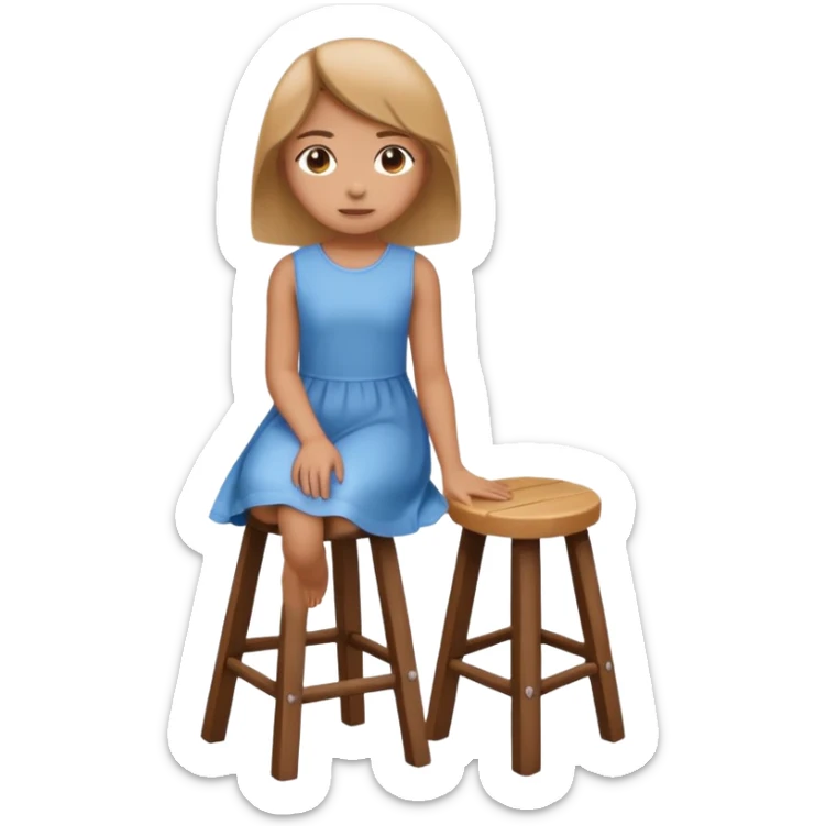 A vector emoji icon of a young girl sitting on a simple wooden stool. She is facing away from the viewer, with her back fully towards us sticker