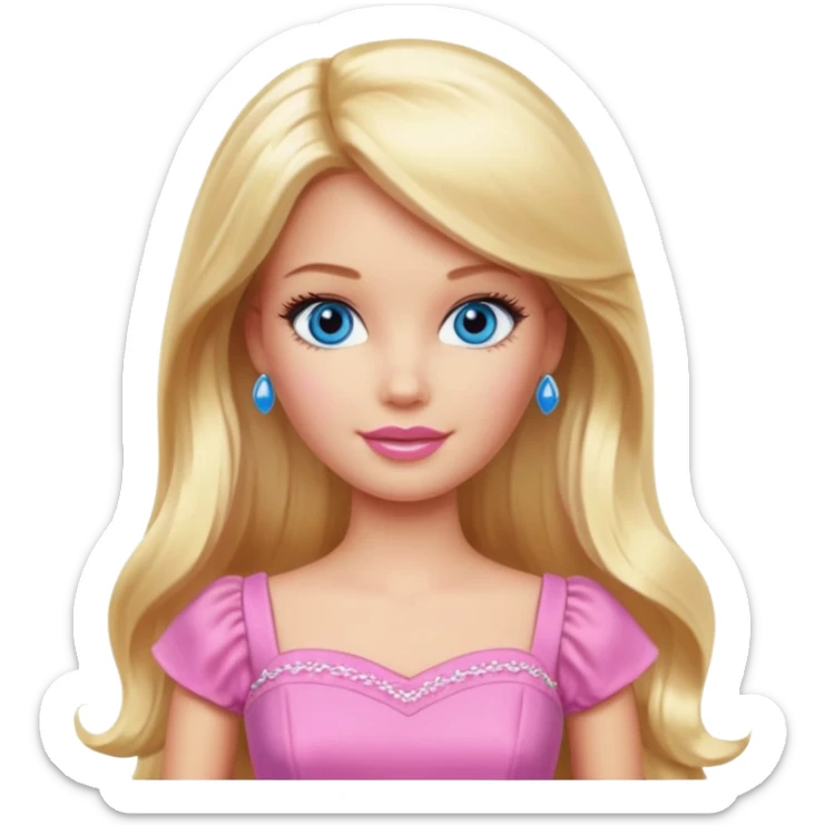 barbie, long blonde hair, pink dress, with blue eyes,different dress sticker