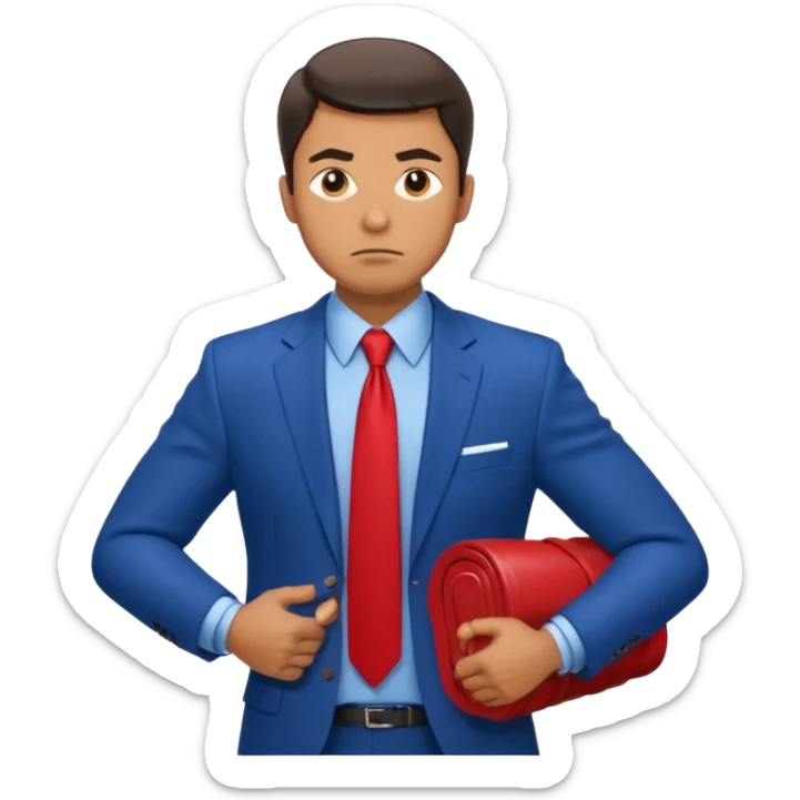 business man in a blue suit and red tie carry heavy weight on his shoulders sticker