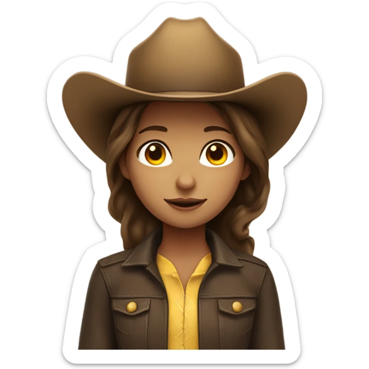 brown hair girl with deep brown cowboy hat, default yellow skin sticker