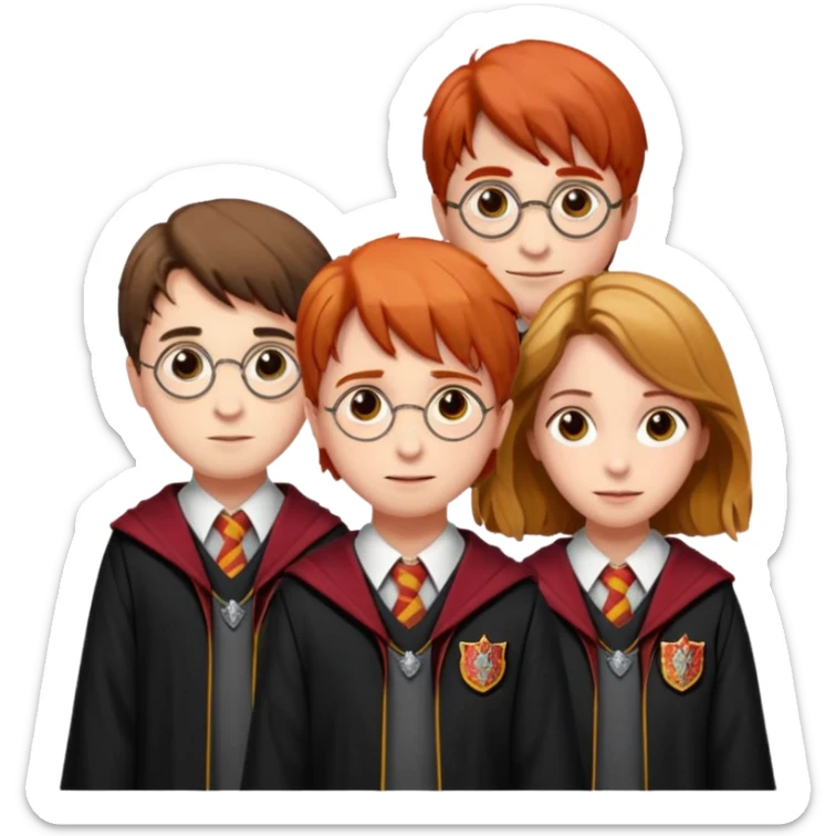 harry potter, ronald weasley and hermione granger in gryfinndor uniform sticker