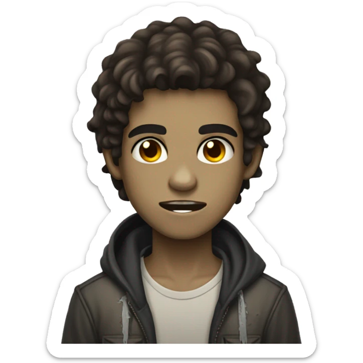 teen light skin boy zombie with long dark hair and brown eyes sticker