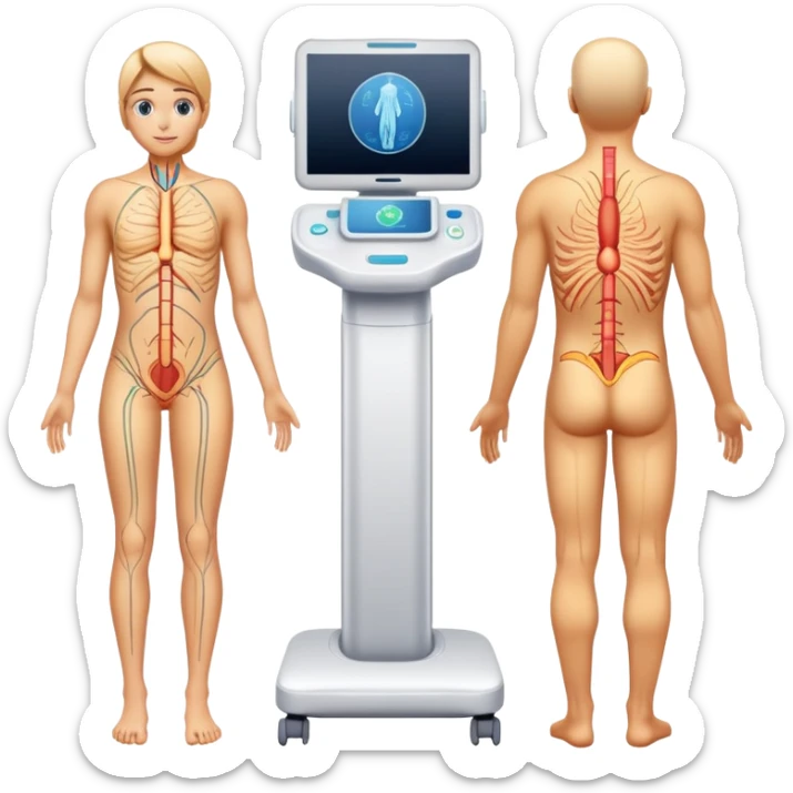 Human body scan with scanning lines, medical examination, full body diagnostic sticker