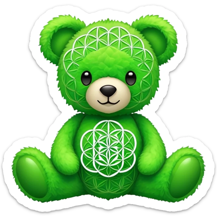 neon green bear with the flower of life on its tummy sticker