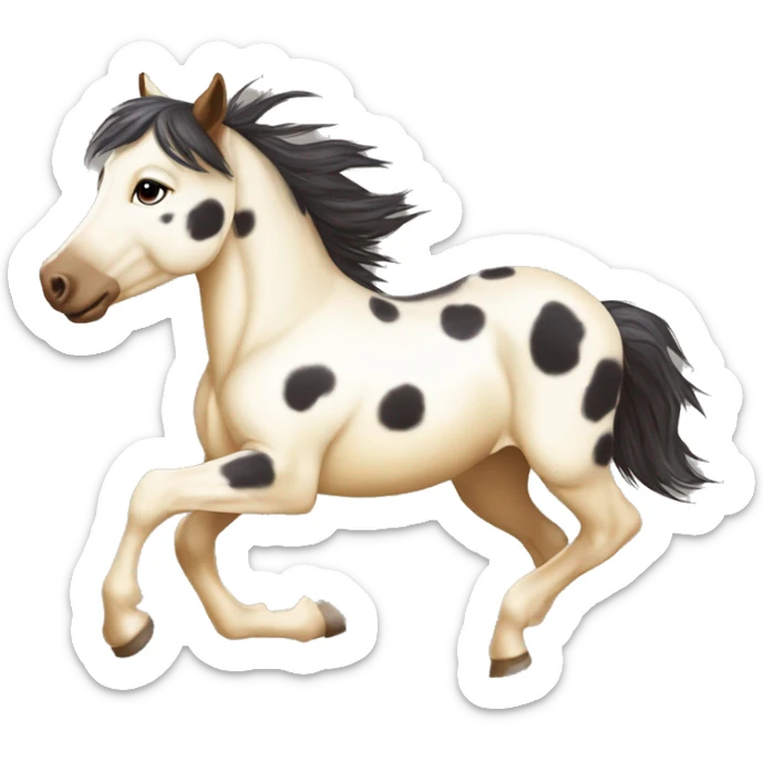 Scruffy scarred scratched scratches scratch scars Piebald tricolor palomino yellow brown pony with dark brown spots galloping running sticker