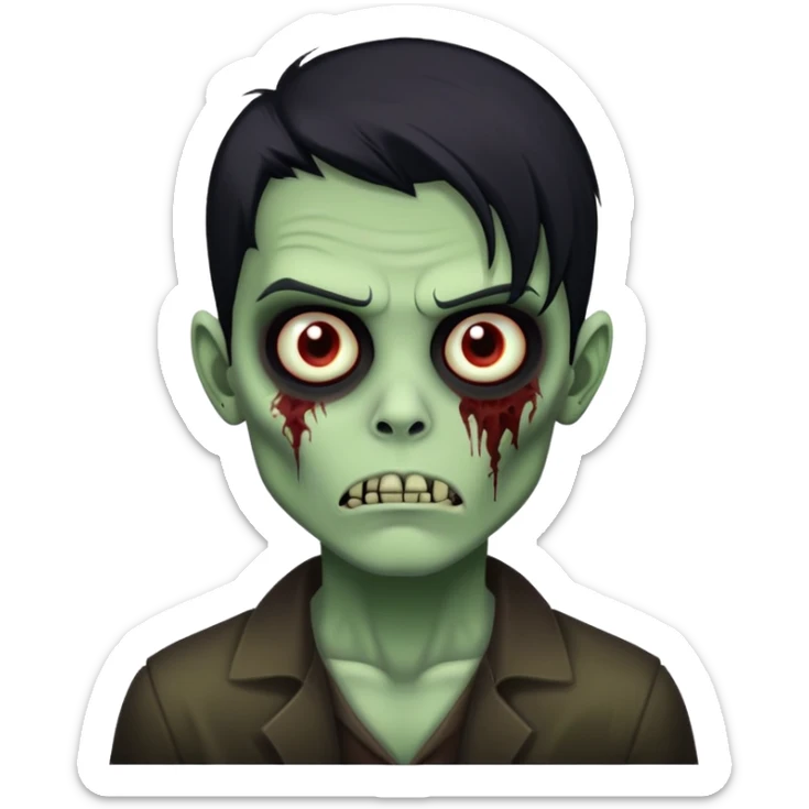 JUST ONE BRUNETTE zombie boy in horror green skin and long black hair sticker