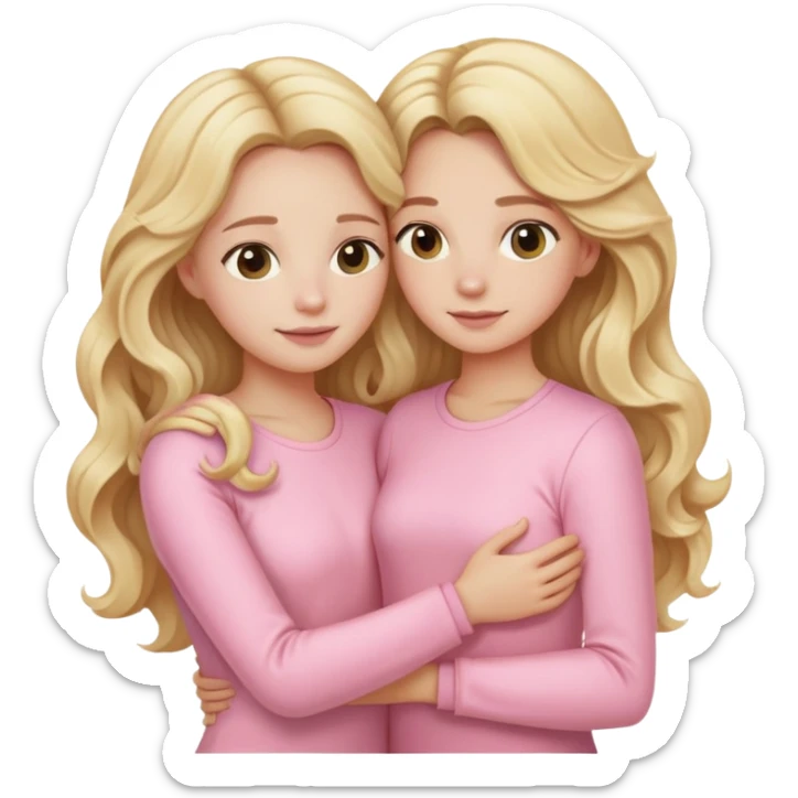 Mother and daughter both with long blonde wavy hair and light pink clothes holding each other  sticker