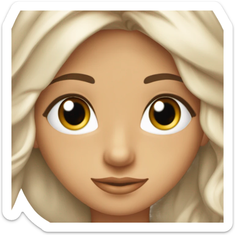 una joven blanca con cabello ondulado cafe fuerte, pestañas largas, ojos almendrados, cejas pobladas  sticker