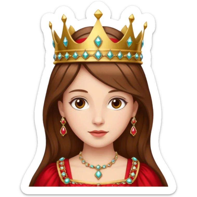 Renaissance lady – brown hair in jeweled crown, red dress with gold trim sticker