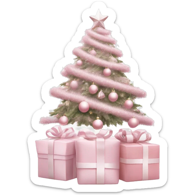 Light pink Christmas gifts under a white Christmas tree  sticker
