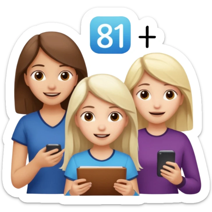 Mexican brown haired girl, white blond haired girl, and white brown haired girl all trying not to laugh while doing math sticker