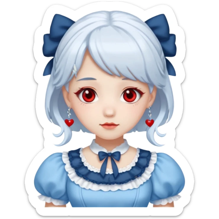 sweet lolita with white hair, red eyes, white skin, wearing a sky blue dress sticker