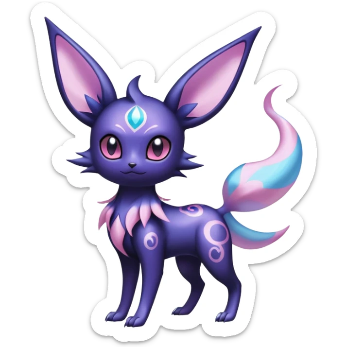 Shiny Exotic Badass Ethereal Royal Mysterious Gothic Noibat-Espeon-Umbreon-Sylveon-Pokémon-Fakémon-hybrid-creature (full body) with random pattern-markings sticker
