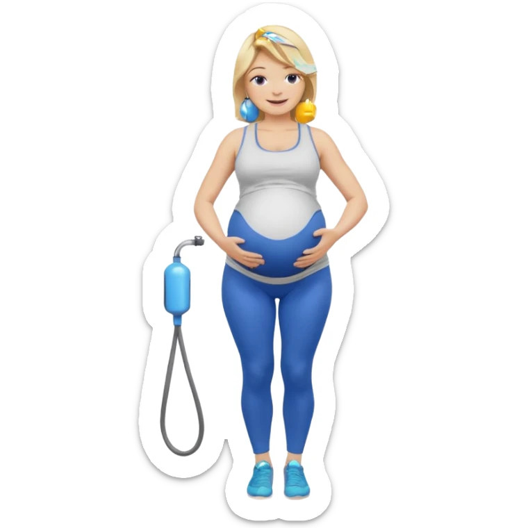 Woman blonde hair tank top blue leggings pregnant belly holding a pump  sticker