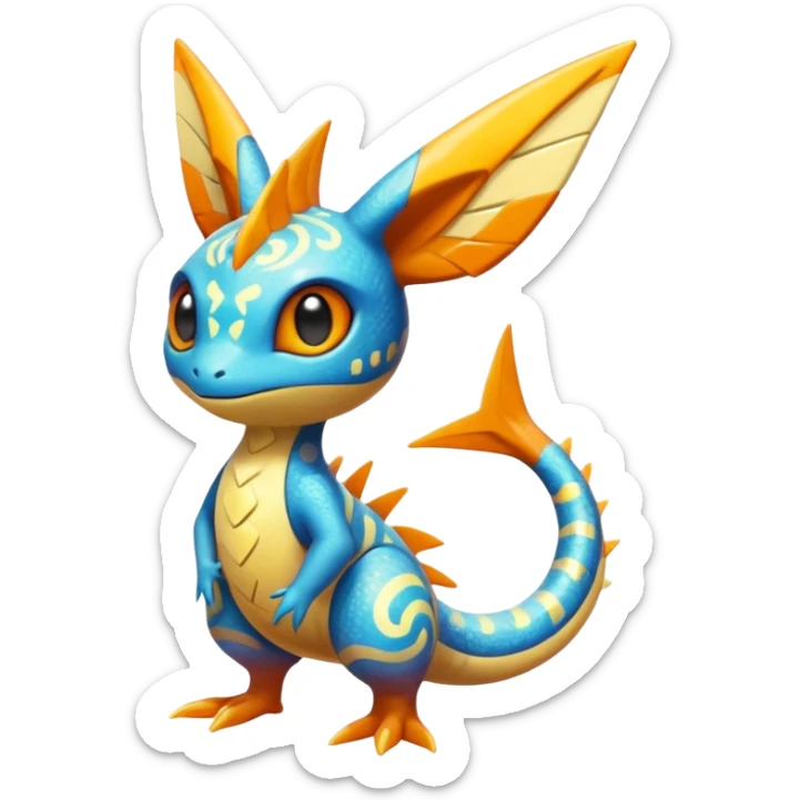 Colorful Shiny Exotic Victini-Salandit-Aurorus-Fakémon-hybrid-creature (full body)  sticker
