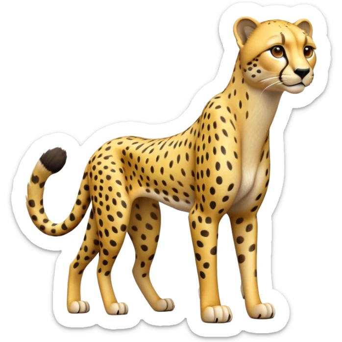 cinematic-cheetah-realistic-full-body-standing-emoji,-slim-and-athletic-frame-poised-for-action,-long-tail-curving-slightly,-head-tilted-dramatically,-sleek-golden-fur-with-black-spots,-piercing-amber-eyes,-simplified-yet-realistic-focused-features,-highly-detailed,-glowing-with-an-almost-sarcastic-glow sticker