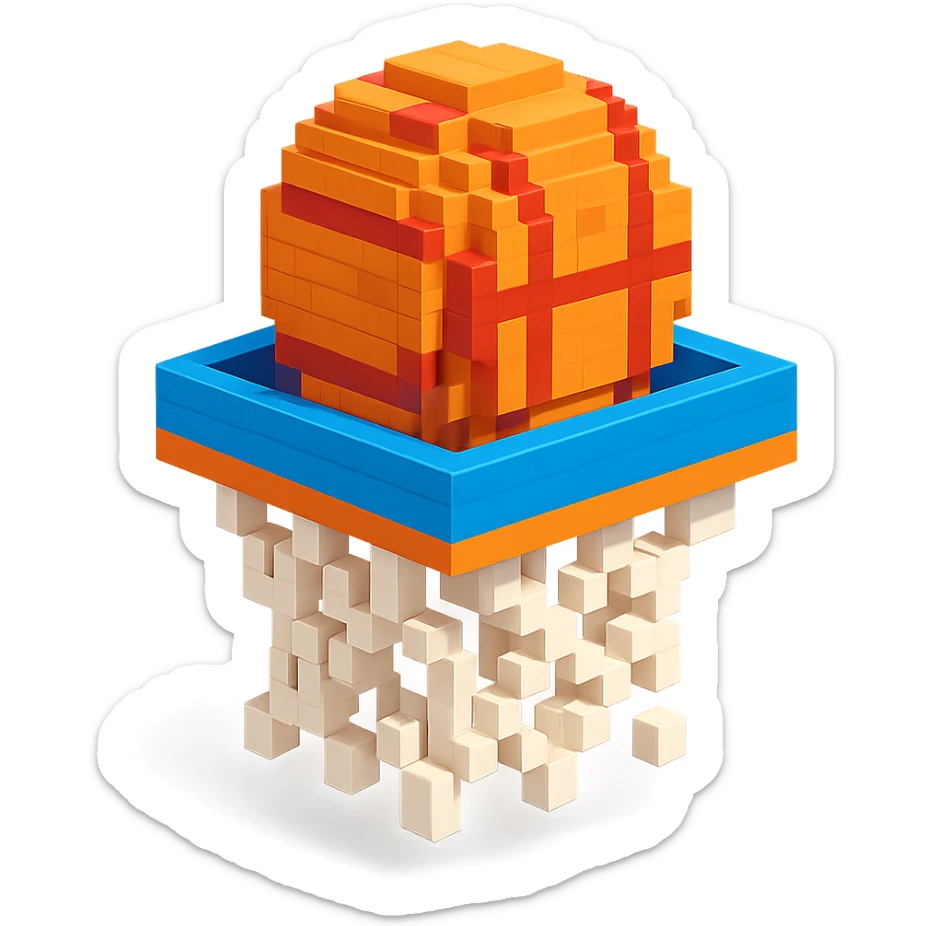 Voxel-style basketball in a net, variation 8 sticker