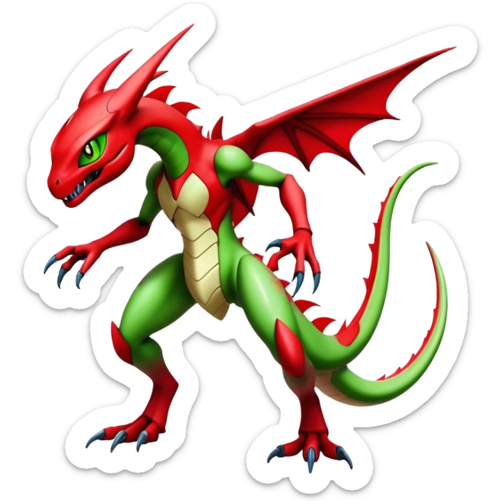  Cool Edgy Shiny Futuristic Ethereal Legendary Scizor-Charmeleon-Digimon-Schyther-Flygon-hybrid full body sticker