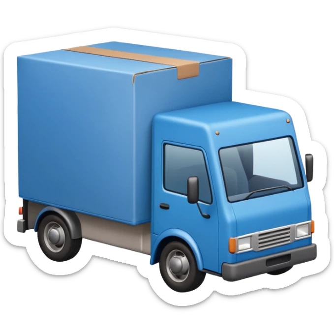 emoji of delivery truck nearby a packaging box sticker
