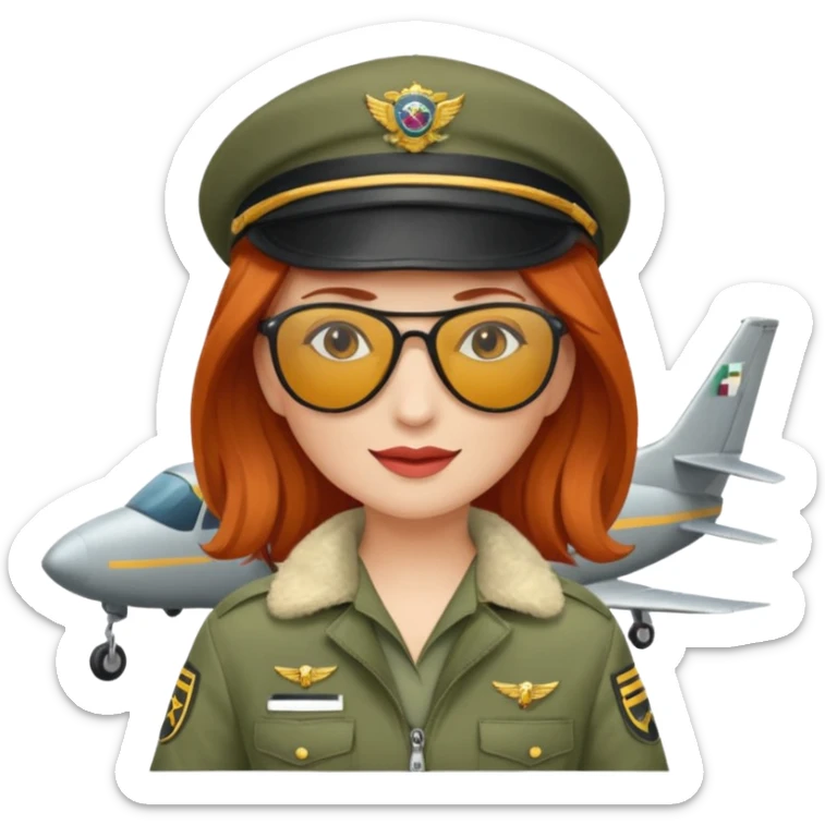 pilote d'avion femme rousse avec sunglasses et chapeau de pilote sticker