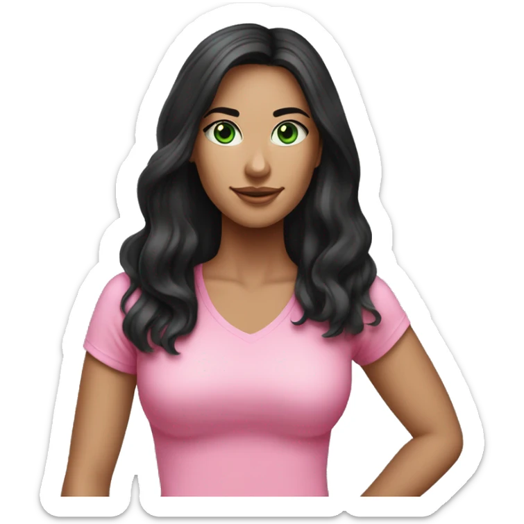 Pretty woman long black hair green eyes wearing pink clothing pilates workout sticker