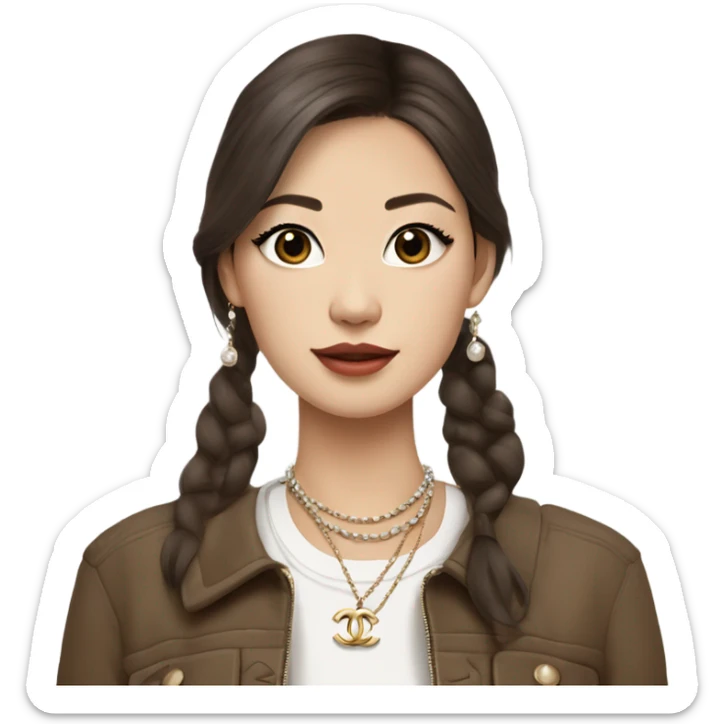 Realistic brown hair blue eyes Chanel Asian Girl with Birkin bag and Chanel necklace sticker