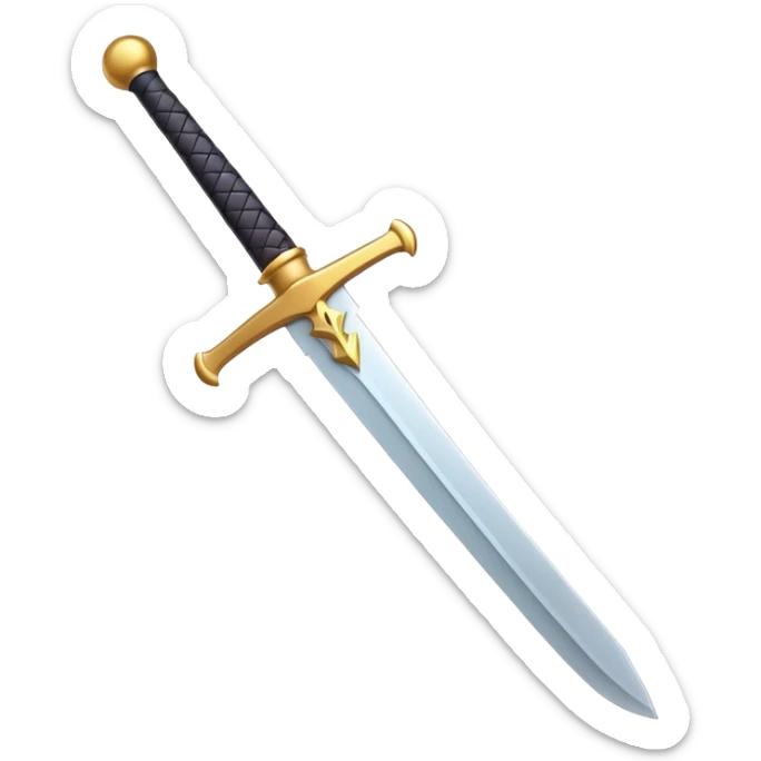 Clash of Clans aesthetic: Cinematic Playful Pixel 3D Sword Emoji, rendered in a 3D vector-style similar to standard emojis with minimal shading and bold, simplified shapes. A compact, distinct form with signature details, softly glowing with a pixelated adventure charm. Simplified yet unmistakably iconic, highly detailed and consistent, glowing with a soft radiance and high shine. Stylized with a touch of classic pixel-art charm and a soft glowing outline, capturing the essence of a beloved gaming relic with a friendly, playful manner! sticker