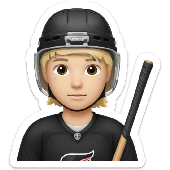 hockey player blonde hair black outfit helmet hockey stick sticker