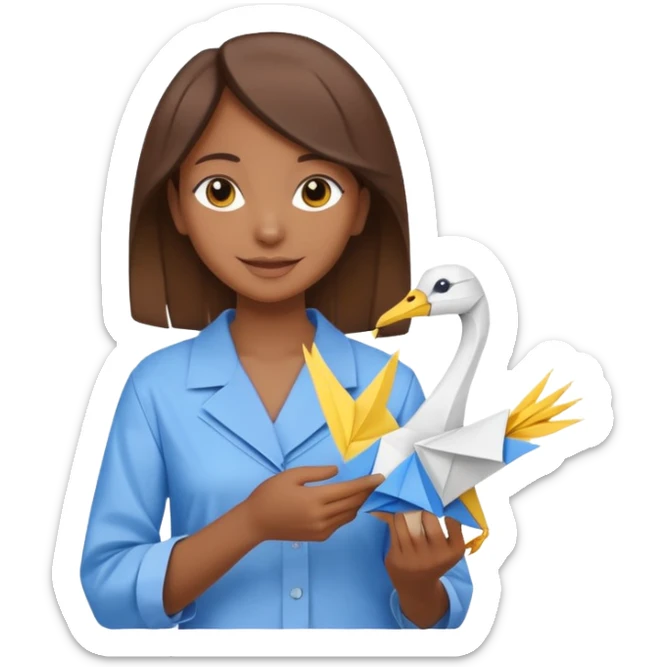 happy-african-young-girl-with-brown-hair-in-a-white-kanga-shirt-holds-an-origami-yellow-and-blue-crane sticker