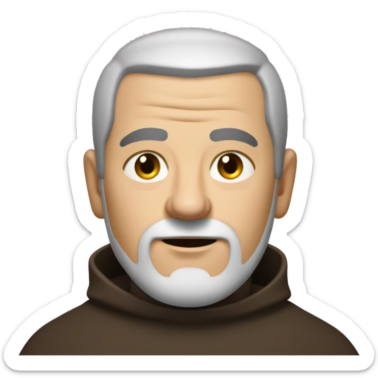 A middle-aged white male friar, sporting a grizzled look, with buzz-cut black hair and a pronounced square jaw. sticker