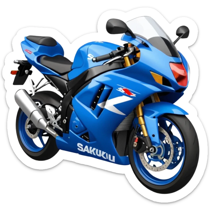 a Suzuki GSXR 1000 motorcycle with 'Sakqu' written in big, prominent letters above it, emoji style sticker