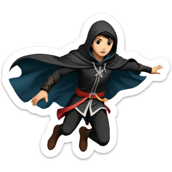 An icon featuring a hero performing a leap of faith from a tower in Florence, inspired by adventure games like Assassin's Creed. The design captures the dramatic moment mid-air, with detailed architecture and a bustling city below. Transparent background sticker
