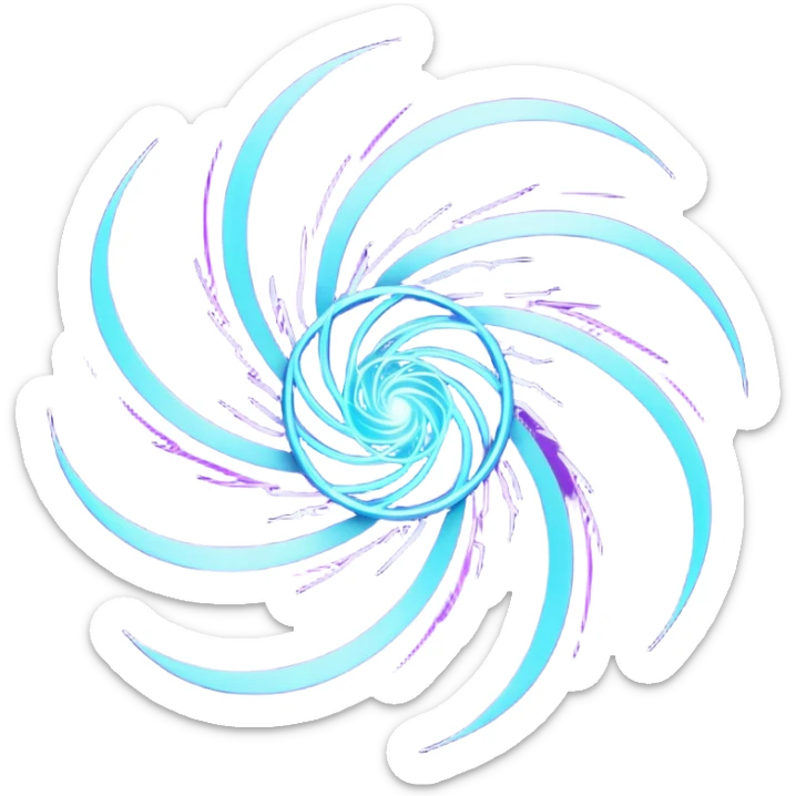 futuristic minimalistic logo icon, abstract glowing storm swirl made of neon purple (#8B5CF6) and cyan (#00E0FF) lines, representing Storm team energy and speed, digital lightning core, dark background, no face, tech-style emblem, 1:1 aspect ratio sticker