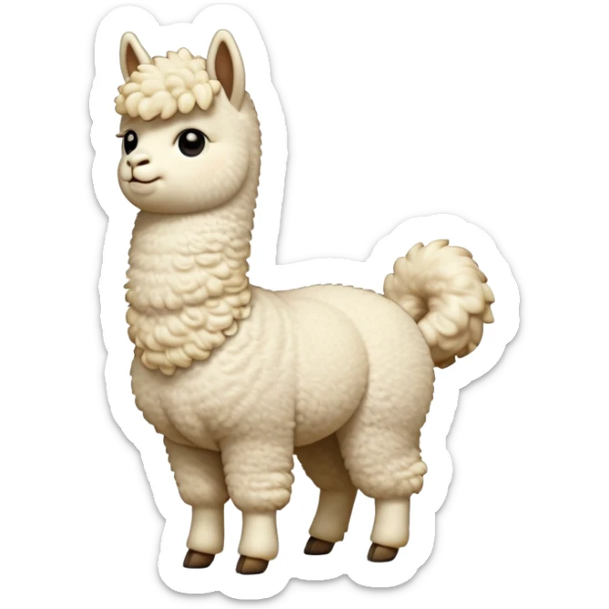cinematic-[cream alpaca]-realistic-full-body-standing-emoji,-tail-flicking-lazily,-head-tilted-dramatically,-curly-[cream]-fur,-simplified-yet-realistic-focused-features,-highly-detailed,-glowing-with-an-almost-sarcastic-glow sticker