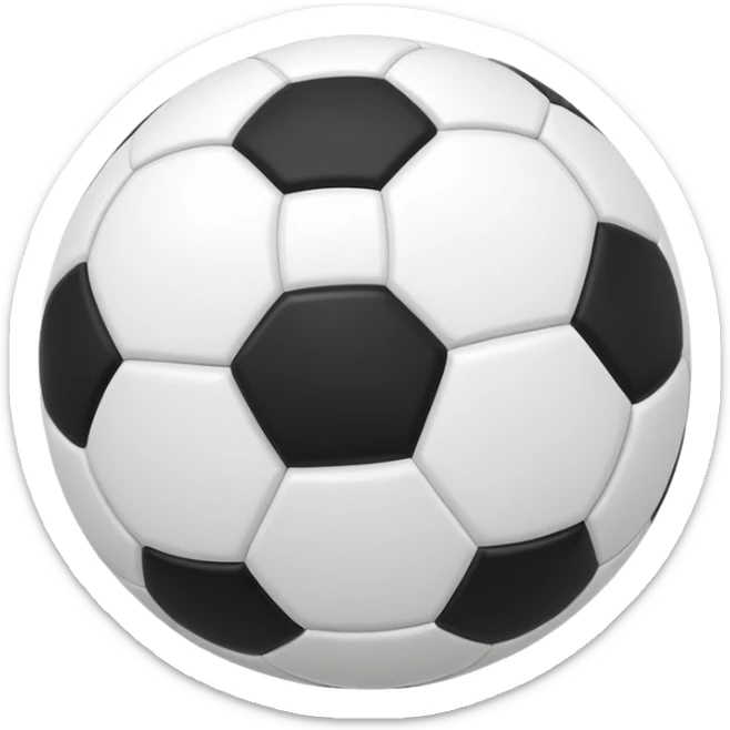 512x512 Apple-style emoji of a normal, perfectly round soccer ball with classic black and white panels. The ball is slightly in motion with a very subtle wind effect: a small, soft curved wind trail on the side, minimal and light, inspired by the wind emoji.  sticker