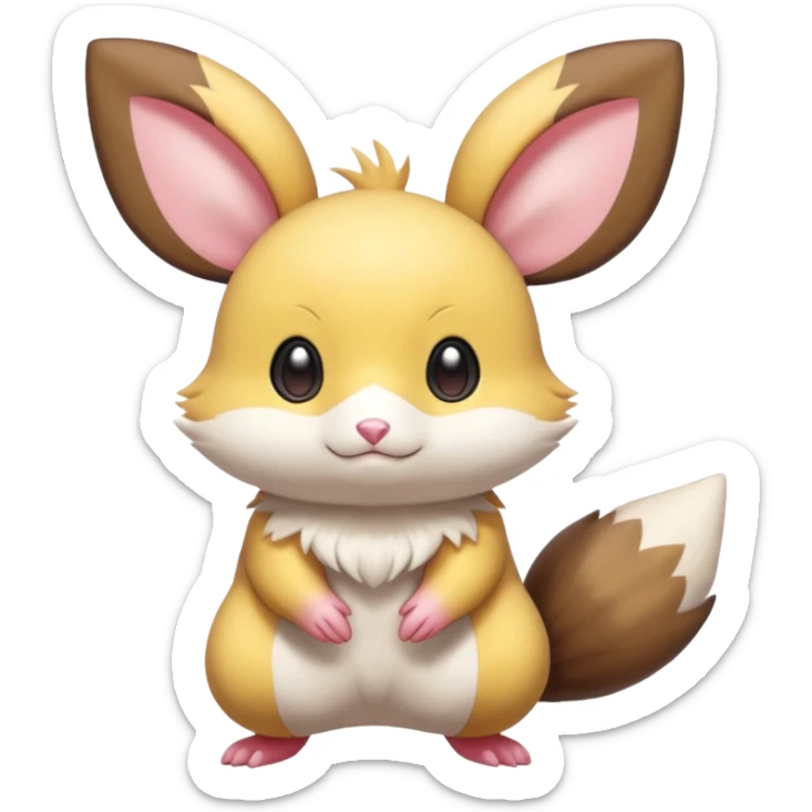 Cute chibi kawaii big-eyes adorable anime Dedenne-Pachirisu-Furret-Minccino-Pichu-fusion-hybrid-Pokémon-animal-creature, full body sticker