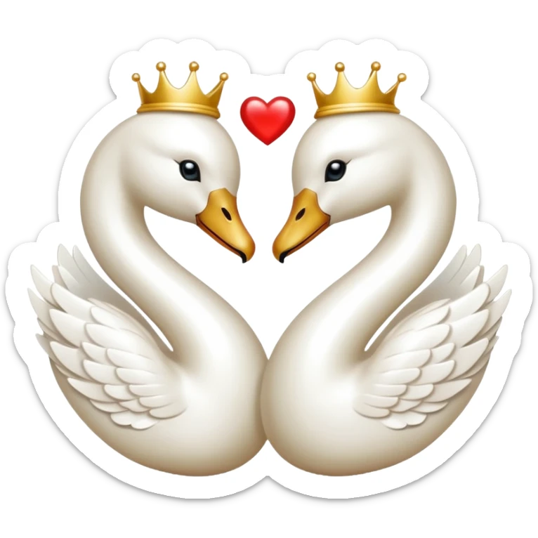 a white heart trimmed with pearls and about two golden swans in love sticker