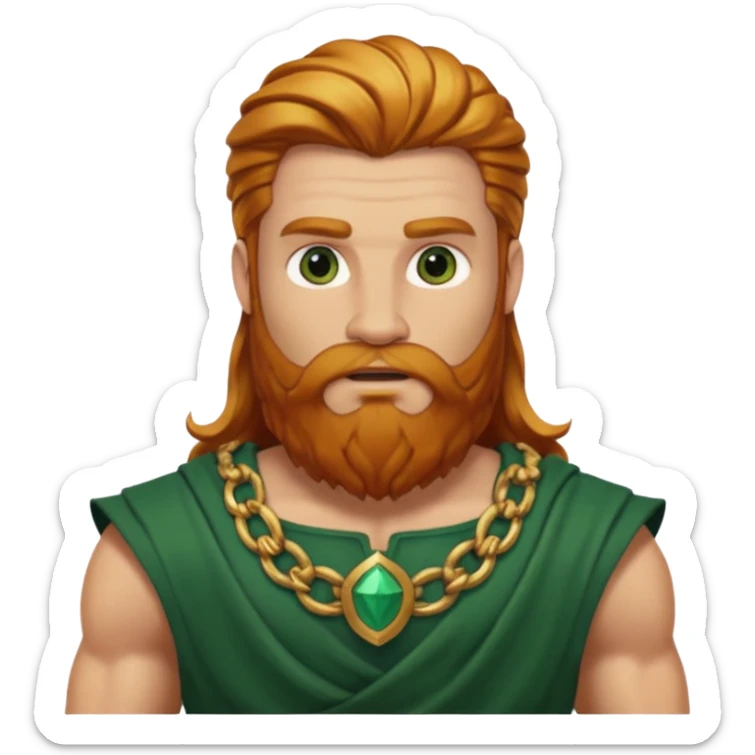 Hercules, God of Heroes from Gods and Goddesses with long reddish blonde hair and beard, gold and dark green outfit sticker