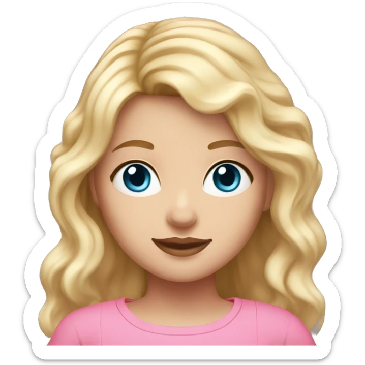 Cute woman with wavyblonde hair and blue eyes with a pink crop top sticker