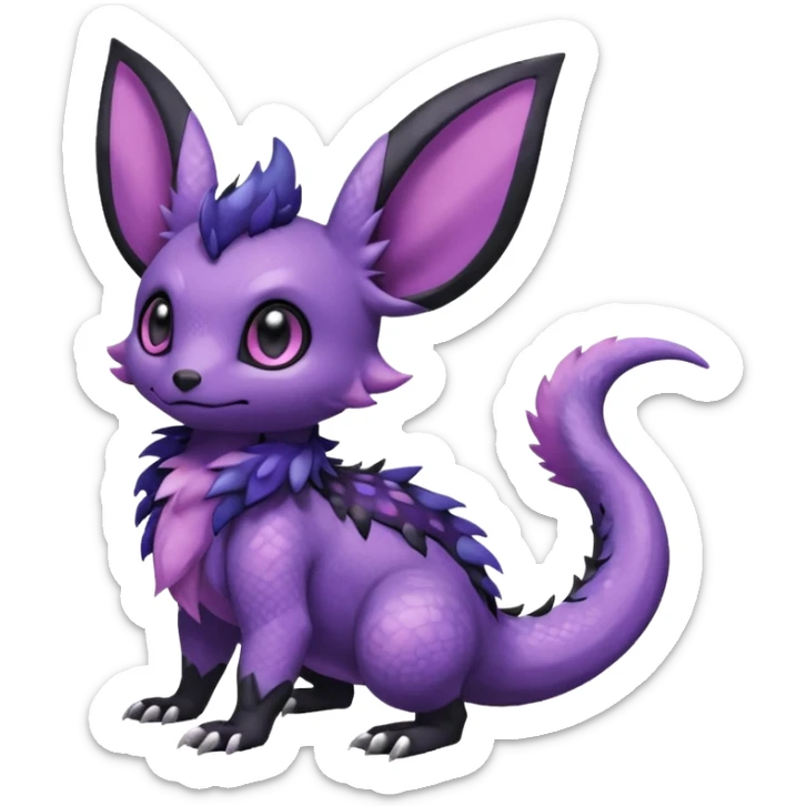 Rare exotic cute epic aesthetic Salandit-Eevee-Noibat-species-Fakemon-hybrid-creature, with markings, full body sticker